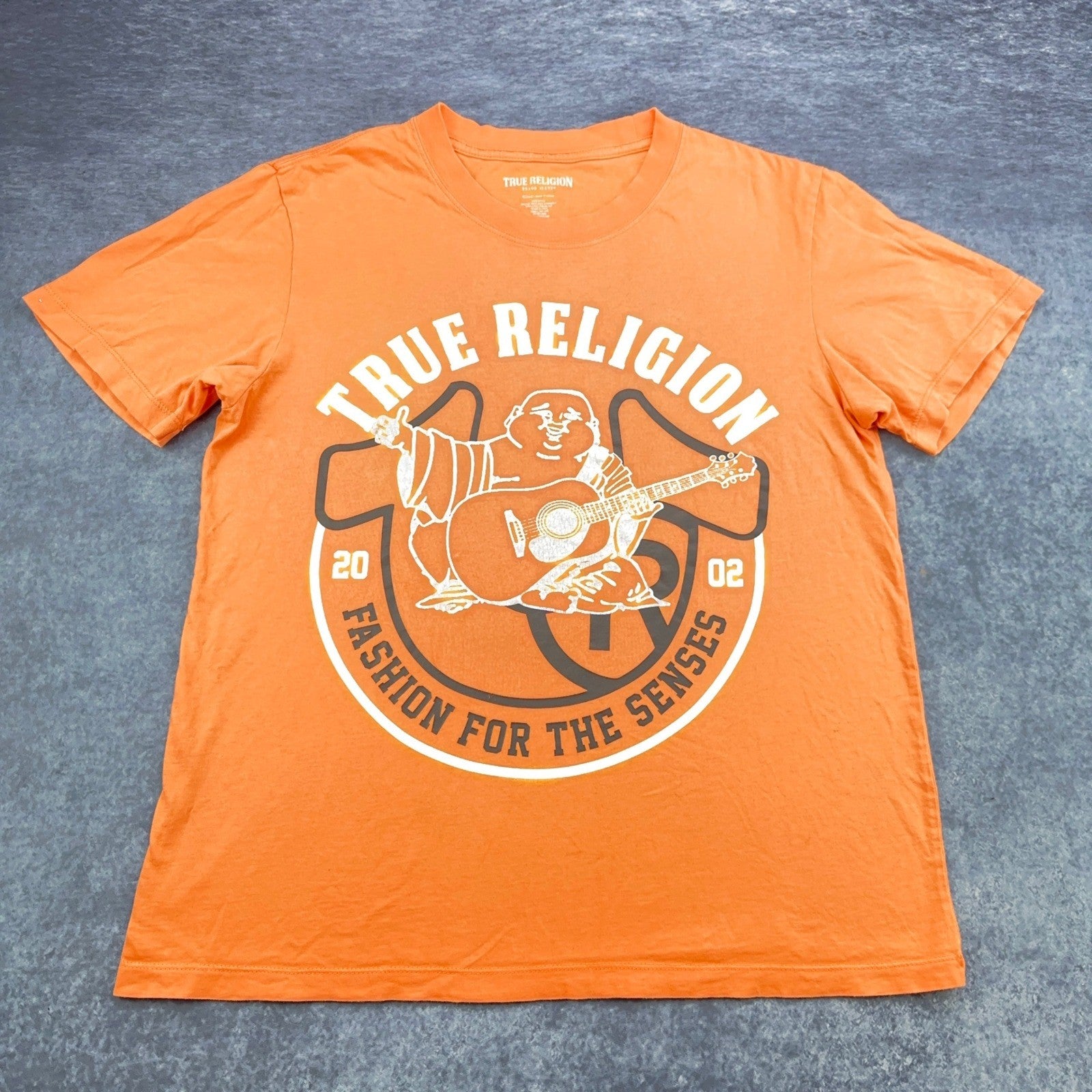 True Religion Mens Buddha Guitar Graphic T-Shirt Orange 100% Cotton Medium by True Religion