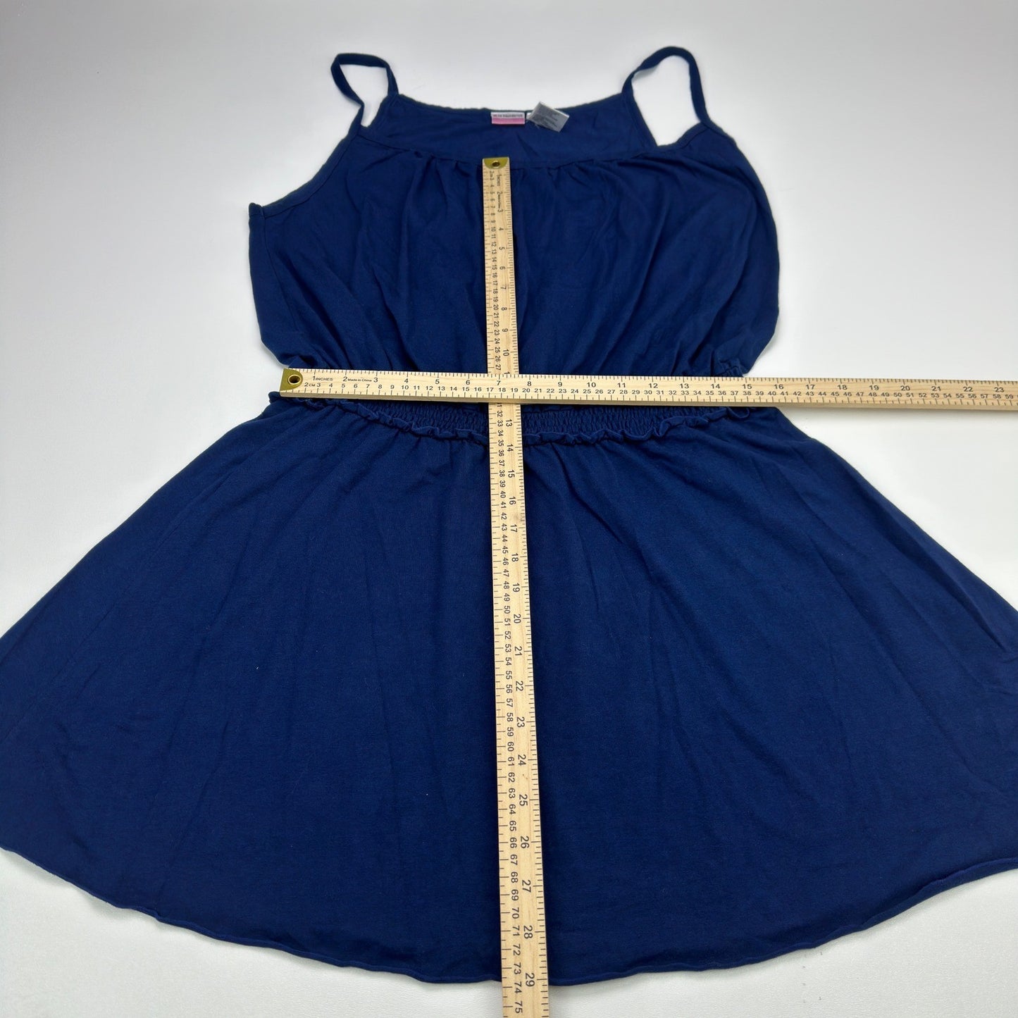 No Boundaries Juniors XXL Navy Water Smocked Waist Spaghetti Strap Mini Dress by No Boundaries