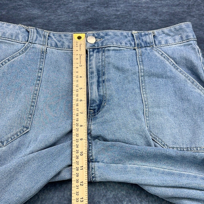 d.jeans Womens Light Wash Cargo Wide Leg Denim Pants Size 14 Stretch Blue by d.jeans