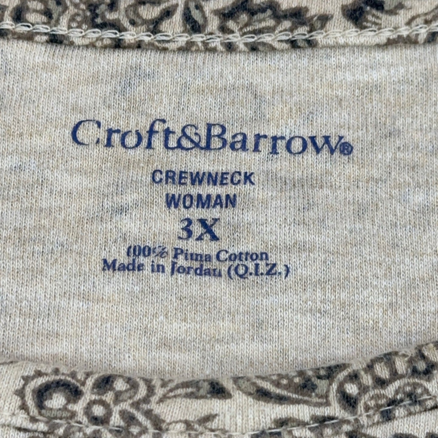 Croft & Barrow Womens 3X Pima Cotton Floral Paisley Crewneck Top Tan Brown by Croft & Barrow