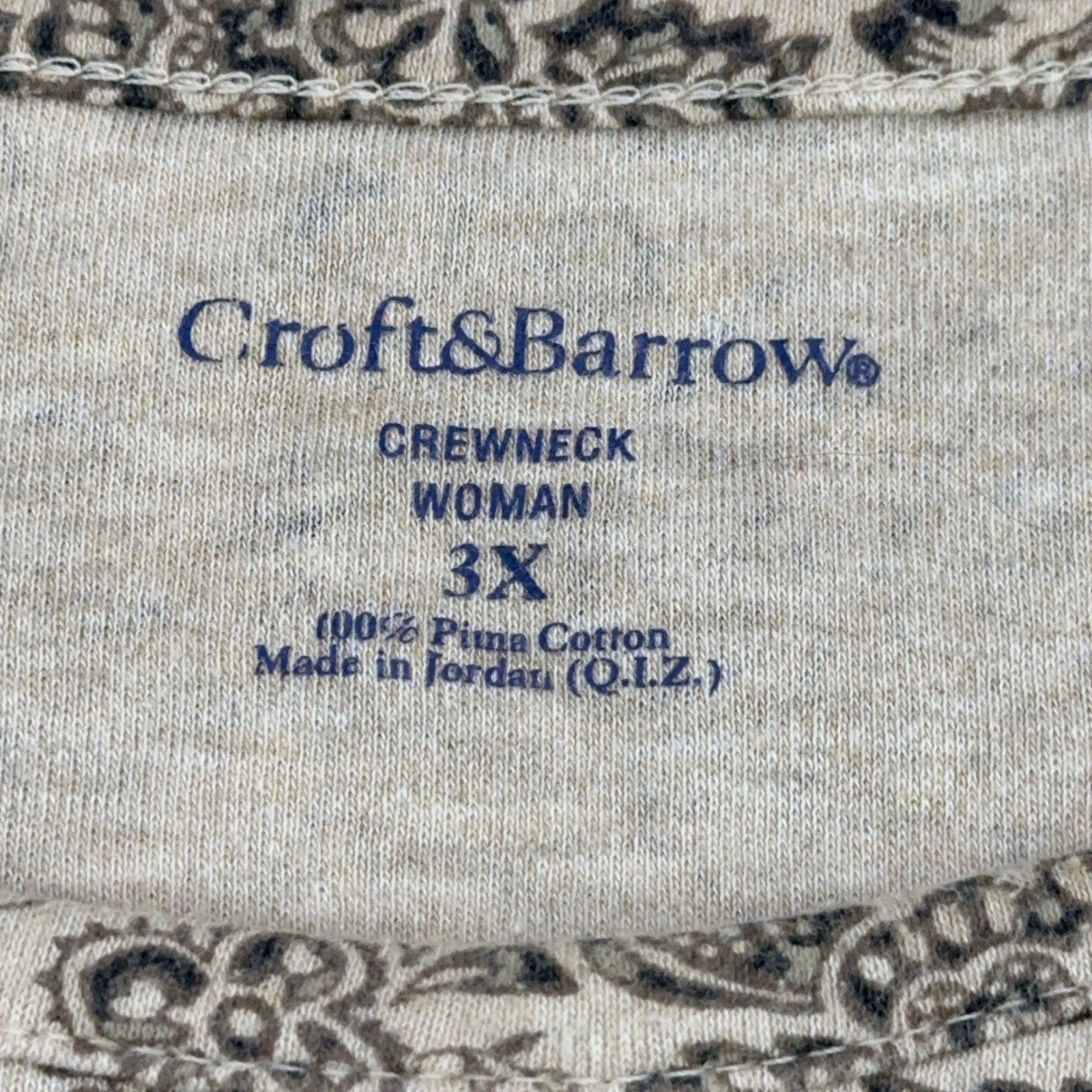 Croft & Barrow Womens 3X Pima Cotton Floral Paisley Crewneck Top Tan Brown by Croft & Barrow