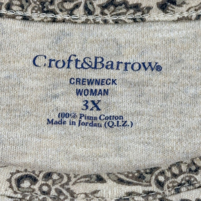 Croft & Barrow Womens 3X Pima Cotton Floral Paisley Crewneck Top Tan Brown by Croft & Barrow