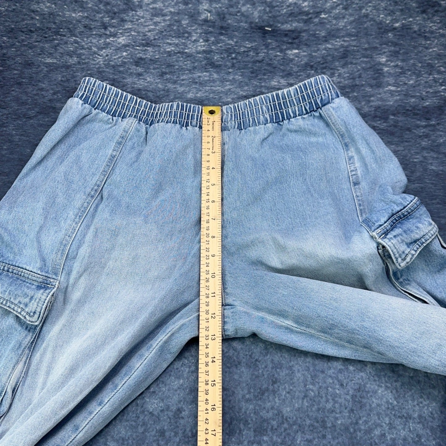 Forever 21 Premium Womens XL Light Wash Elastic Waist Wide Leg Cargo Jeans by FOREVER 21