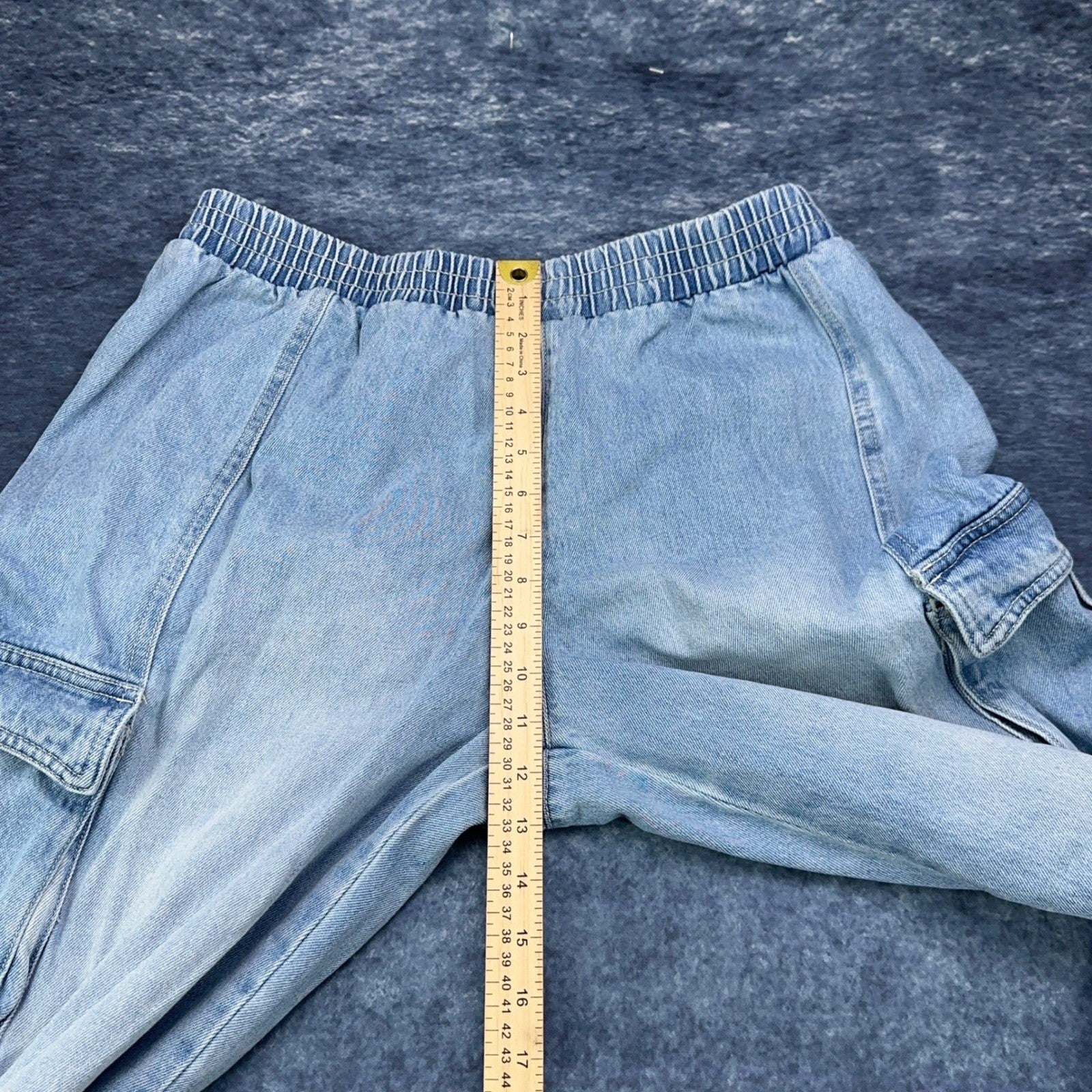 Forever 21 Premium Womens XL Light Wash Elastic Waist Wide Leg Cargo Jeans by FOREVER 21