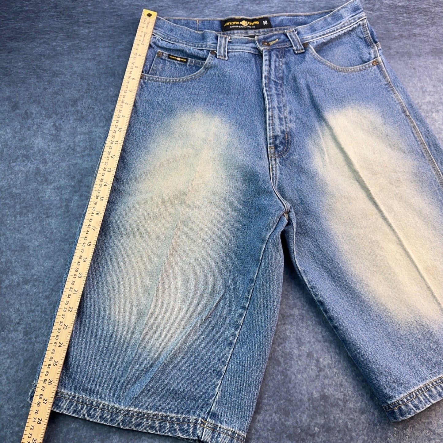 Jordan Craig Mens Baggy Denim Shorts Blue Sandblasted Fade Size 36 Y2K Jorts by Jordan Craig