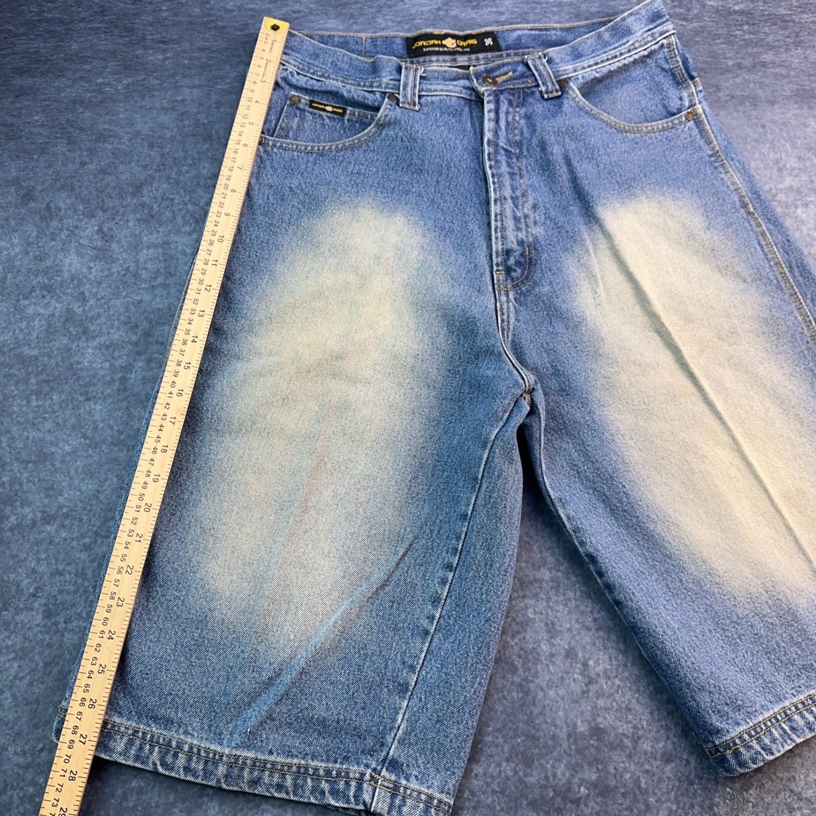 Jordan Craig Mens Baggy Denim Shorts Blue Sandblasted Fade Size 36 Y2K Jorts by Jordan Craig