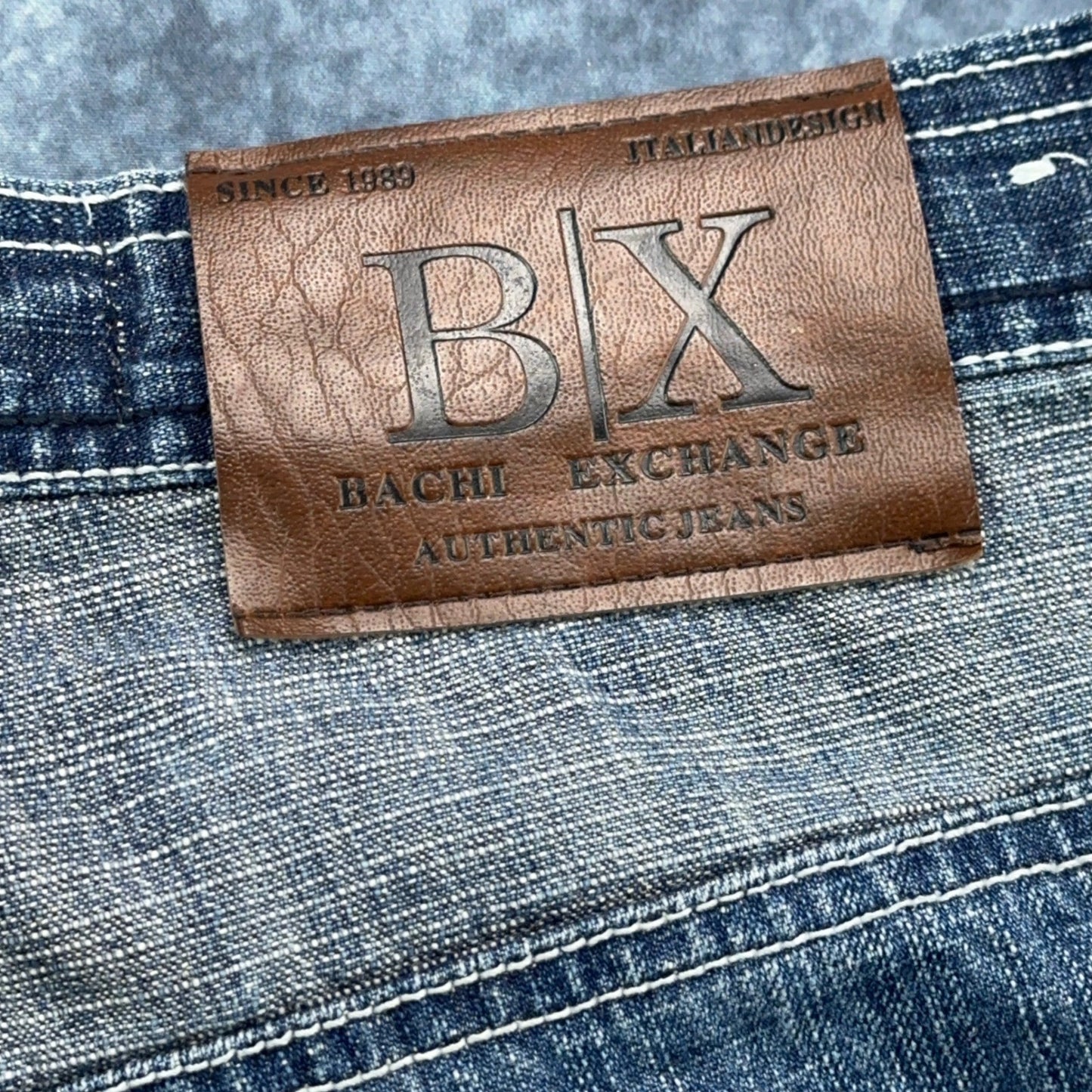Bachi Exchange BIX Mens Distressed Bleach Splatter Jeans Blue W34 L34 Y2K Russia by Bachi Exchange