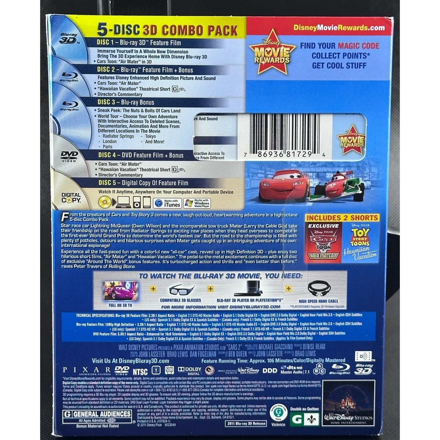 Disney Pixar Cars 2 5 Disc 3D Blu Ray DVD Digital Copy Combo Pack by Buysaavy