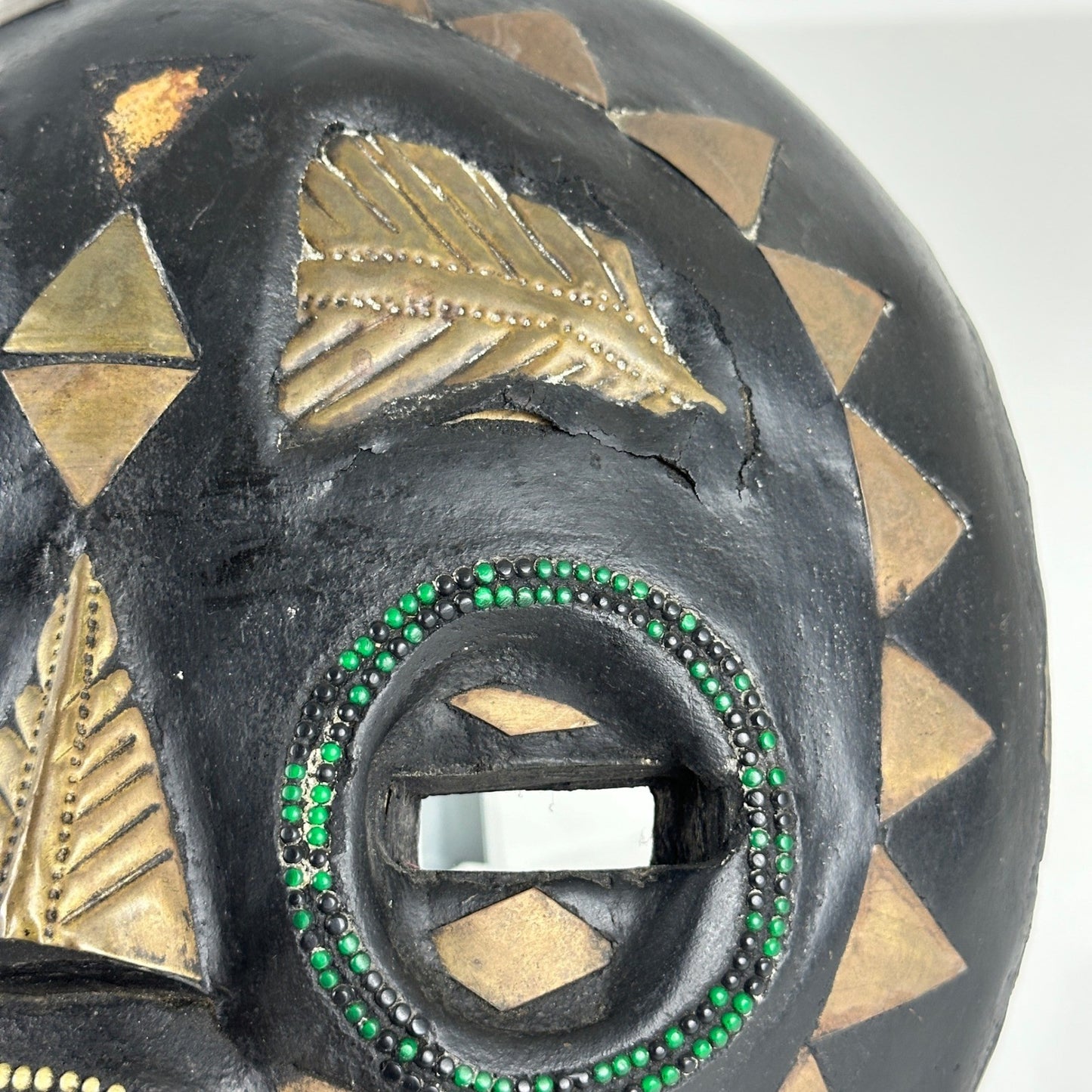 Handmade Ghana African Tribal Mask Set 3 Wood Brass Inlay Wall Decor Black Gold by African Arts & Crafts Int'l