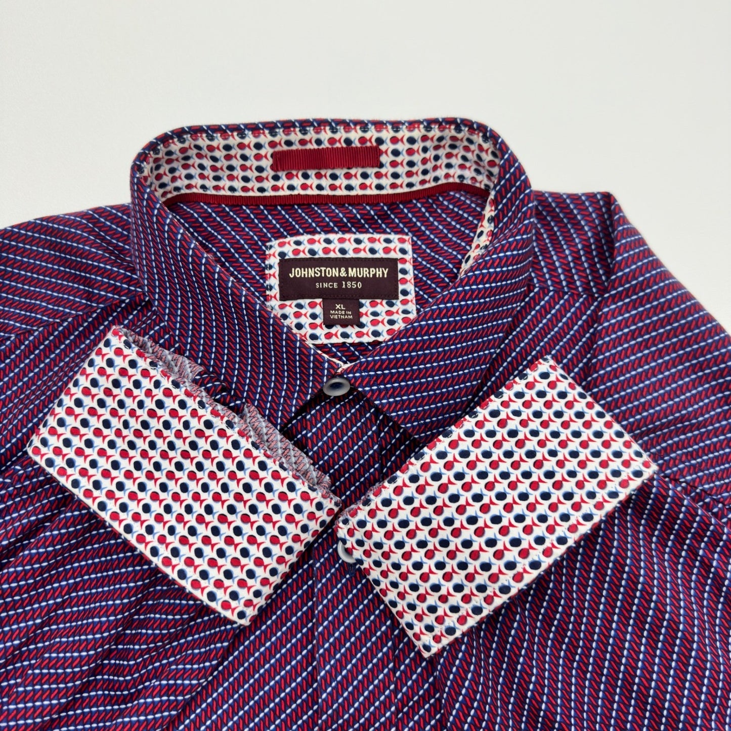 Johnston & Murphy Mens XL Purple Geometric Button Down Long Sleeve Dress Shirt by Johnston & Murphy