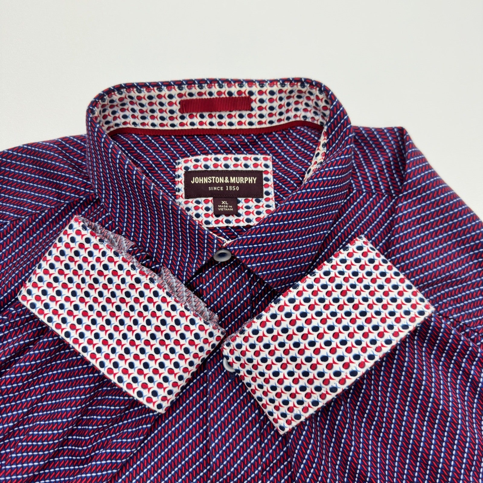 Johnston & Murphy Mens XL Purple Geometric Button Down Long Sleeve Dress Shirt by Johnston & Murphy