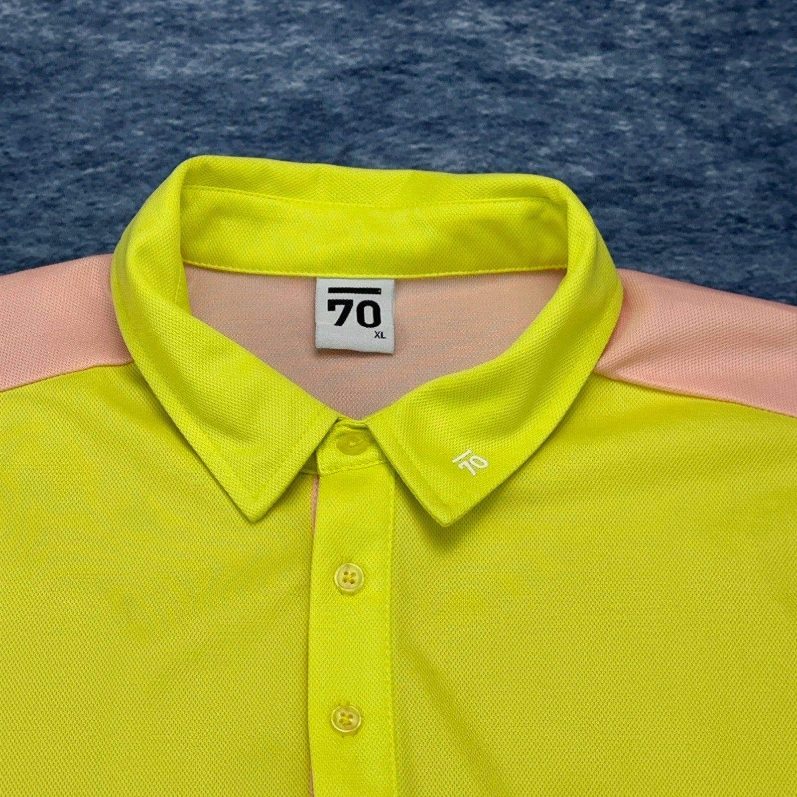 Sub 70 Mens XL Golf Polo Shirt Peach Neon Yellow Colorblock Performance Pique by Sub70