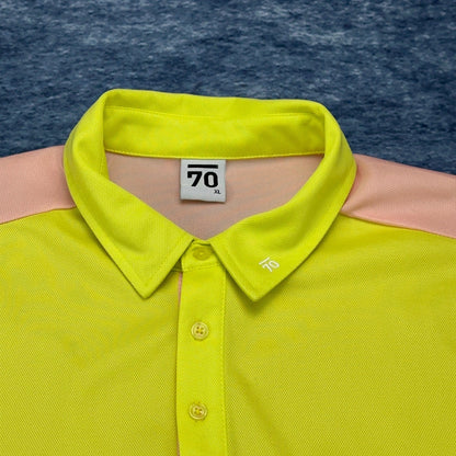 Sub 70 Mens XL Golf Polo Shirt Peach Neon Yellow Colorblock Performance Pique by Sub70