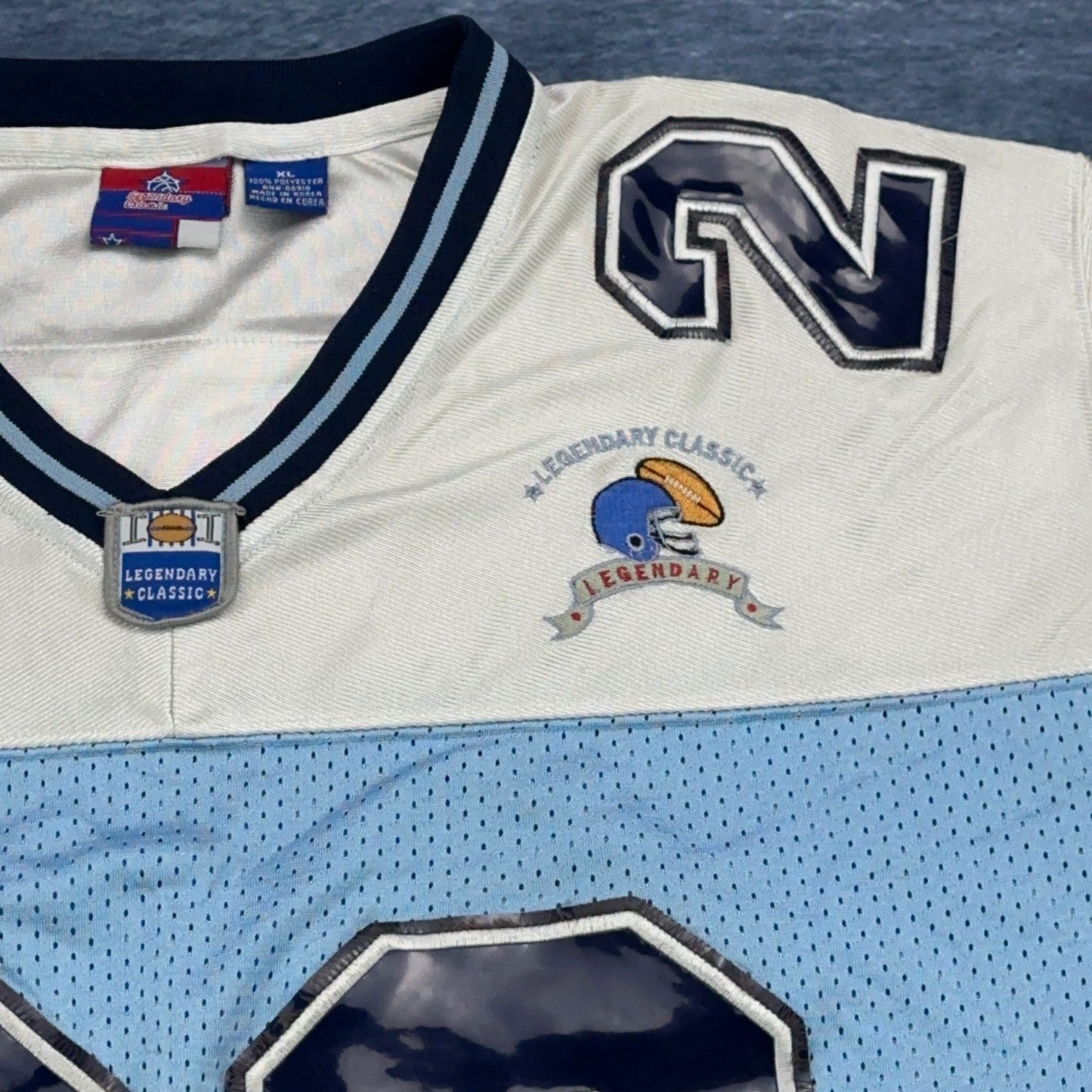 Legendary Classic Football Jersey XL Blue White Number 28 Mesh Athletic Shirt by Legendary Classic