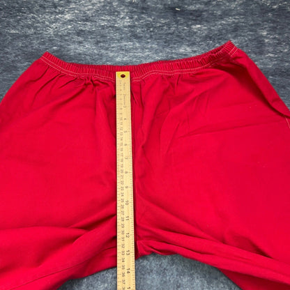 Red 100% Cotton Elastic Waist Crop Pants Women XL Relaxed Wide Leg Side Slit by Unbranded
