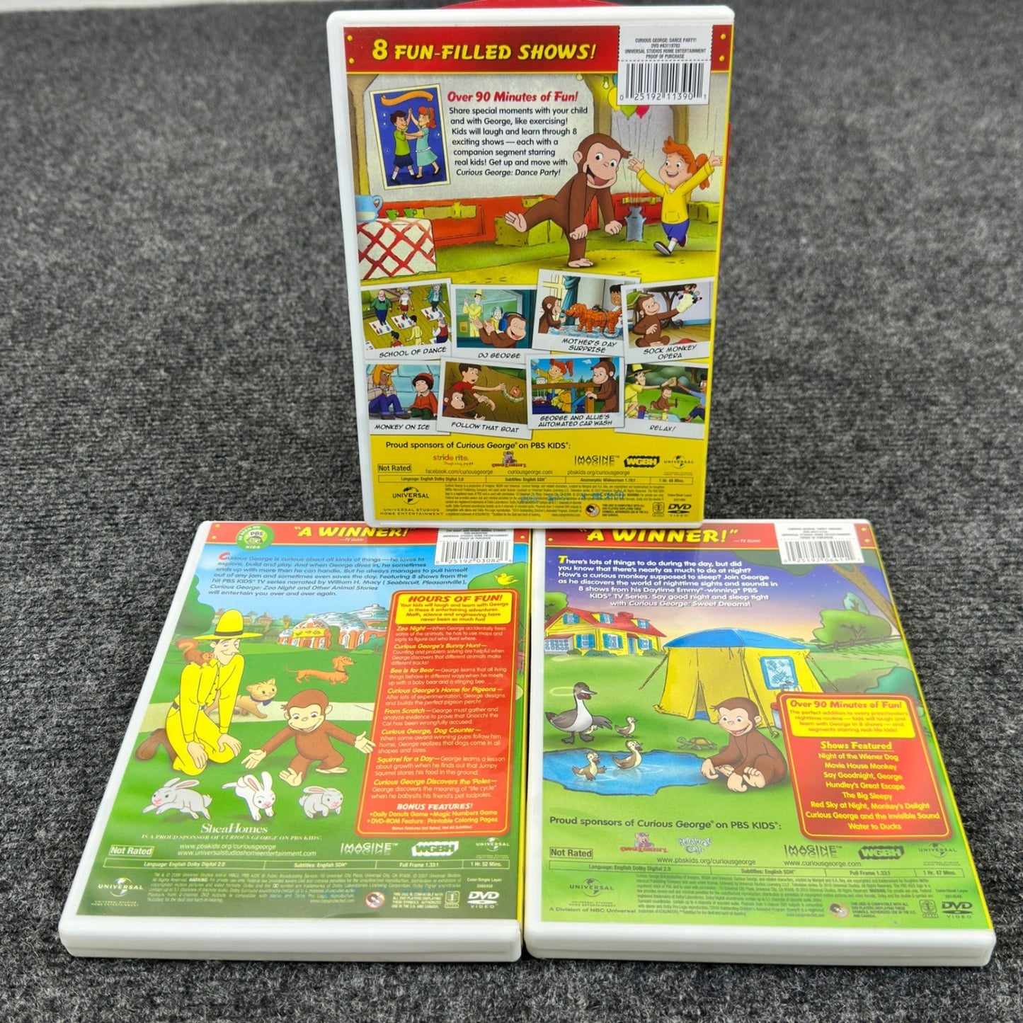 Curious George 3 DVD Lot Dance Party Zoo Night Sweet Dreams PBS Kids Emmy Winner by Buysaavy