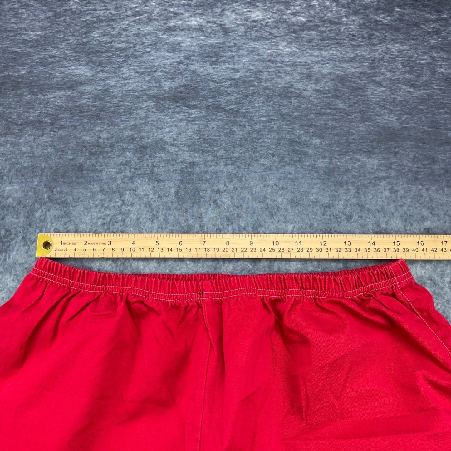 Red 100% Cotton Elastic Waist Crop Pants Women XL Relaxed Wide Leg Side Slit by Unbranded