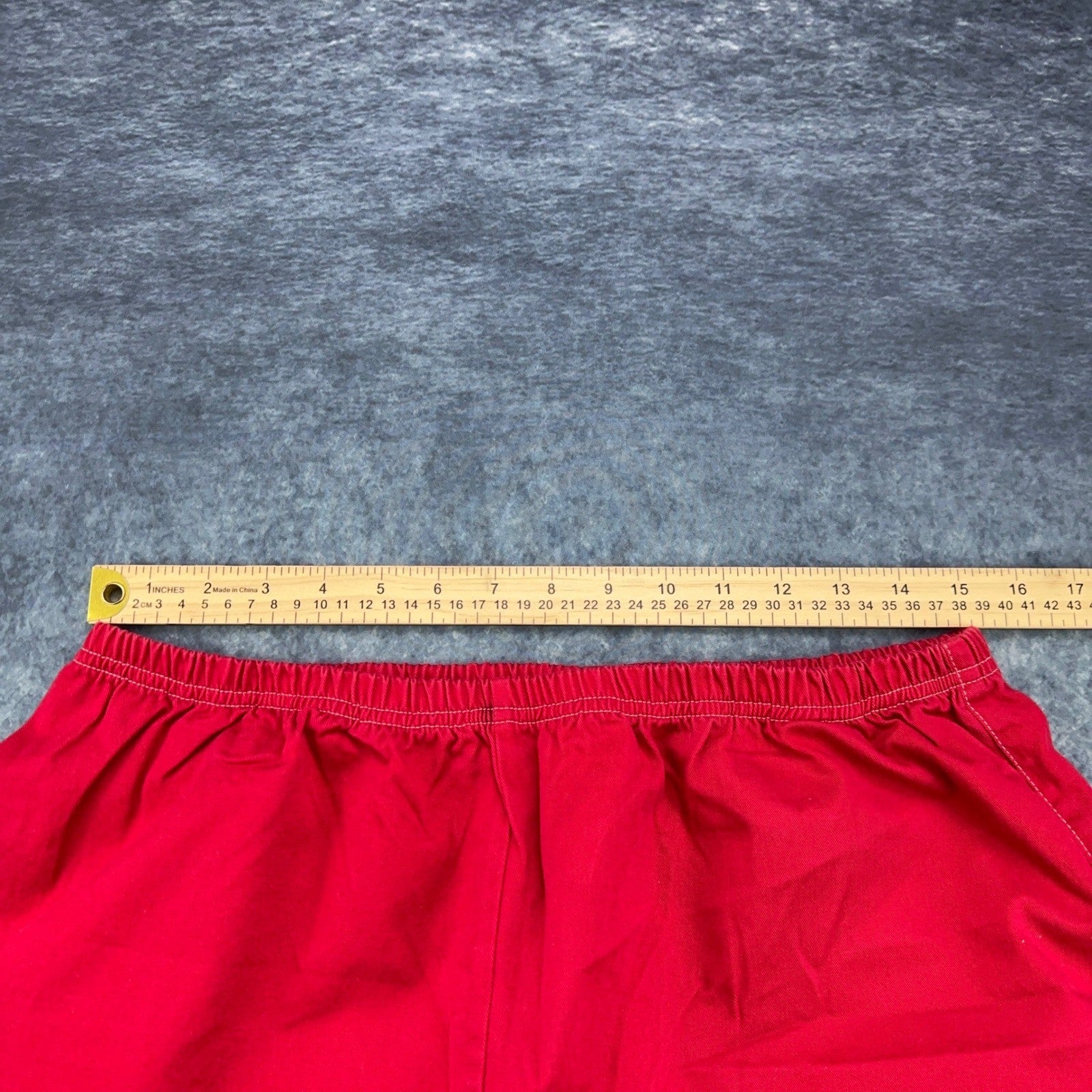 Red 100% Cotton Elastic Waist Crop Pants Women XL Relaxed Wide Leg Side Slit by Unbranded