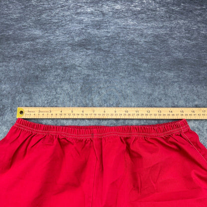 Red 100% Cotton Elastic Waist Crop Pants Women XL Relaxed Wide Leg Side Slit by Unbranded