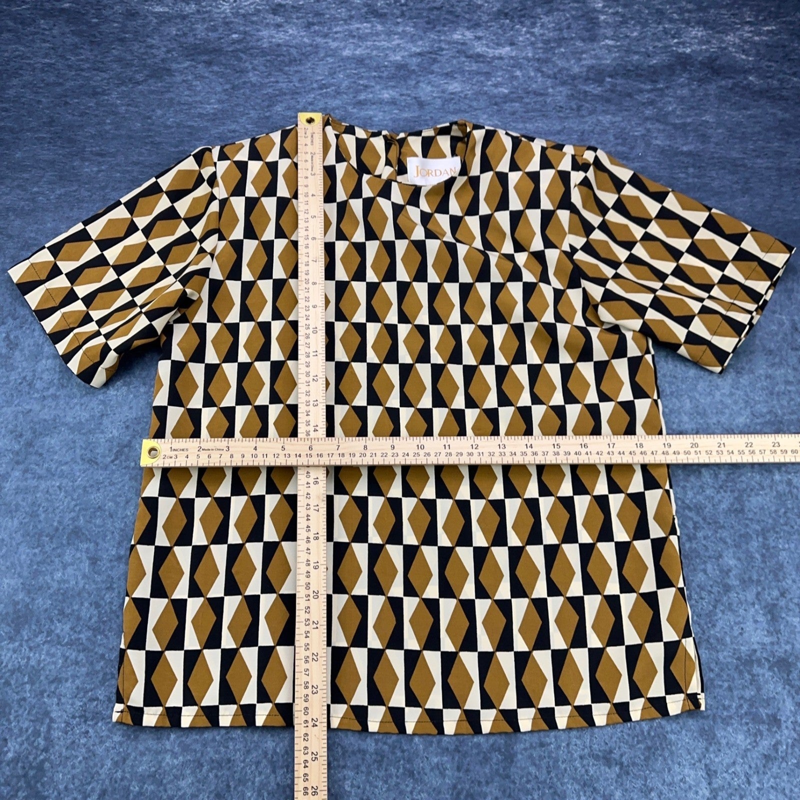 Jordan Womens Short Sleeve Geometric Diamond Print Blouse Mustard Black Size S by Jordan