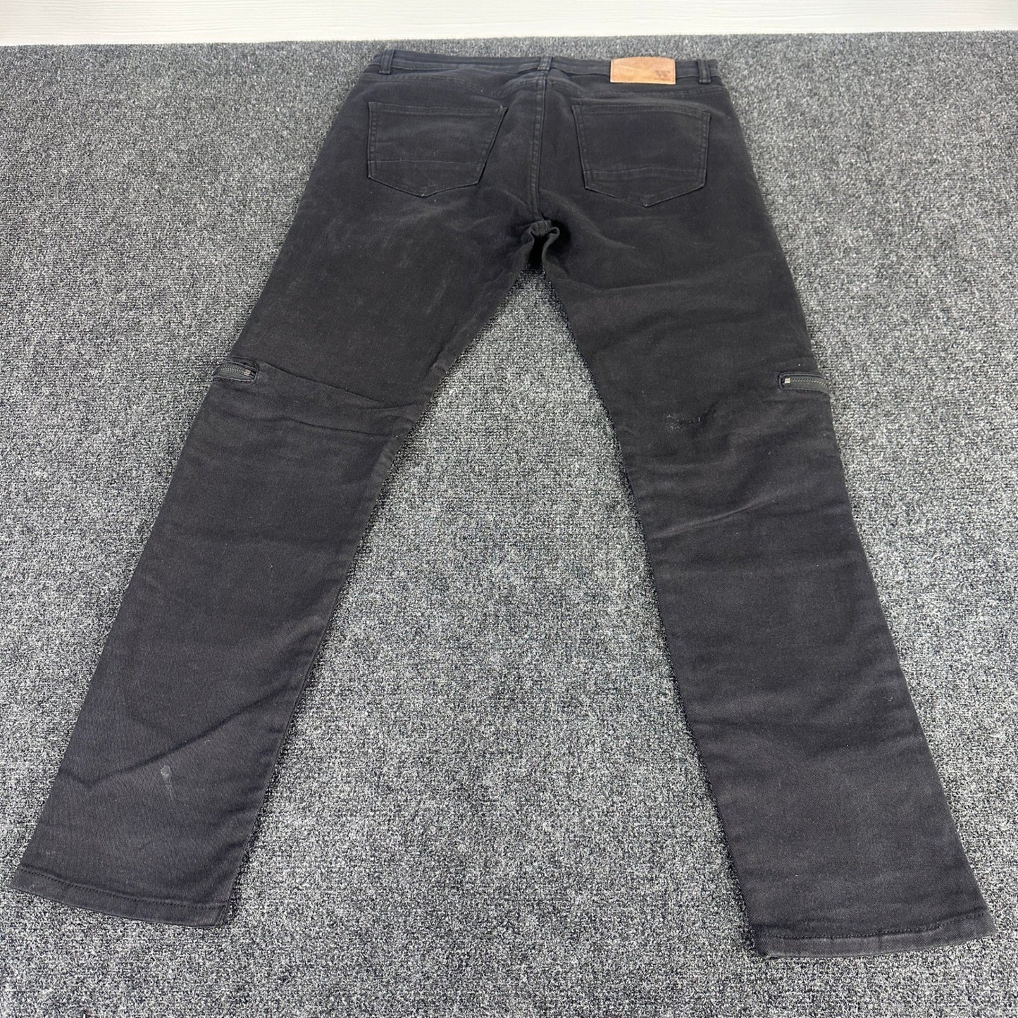 Waimea Mens Skinny Fit Jeans Black Faded Knee Zipper Denim Pants Size 36 by Waimea