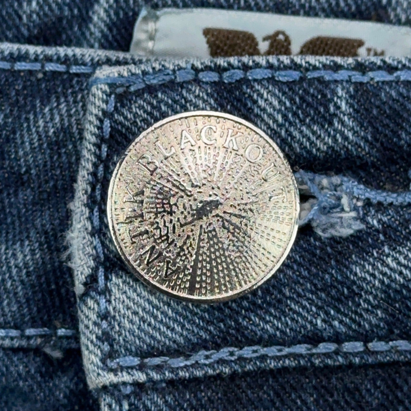 Antik Denim Mens Straight Leg Jeans Blue Medium Wash Button Fly Distressed 34x32 by Antik Denim