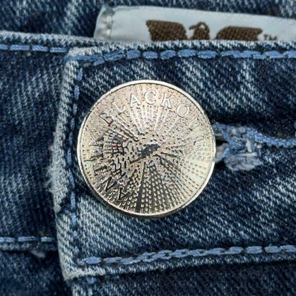 Antik Denim Mens Straight Leg Jeans Blue Medium Wash Button Fly Distressed 34x32 by Antik Denim