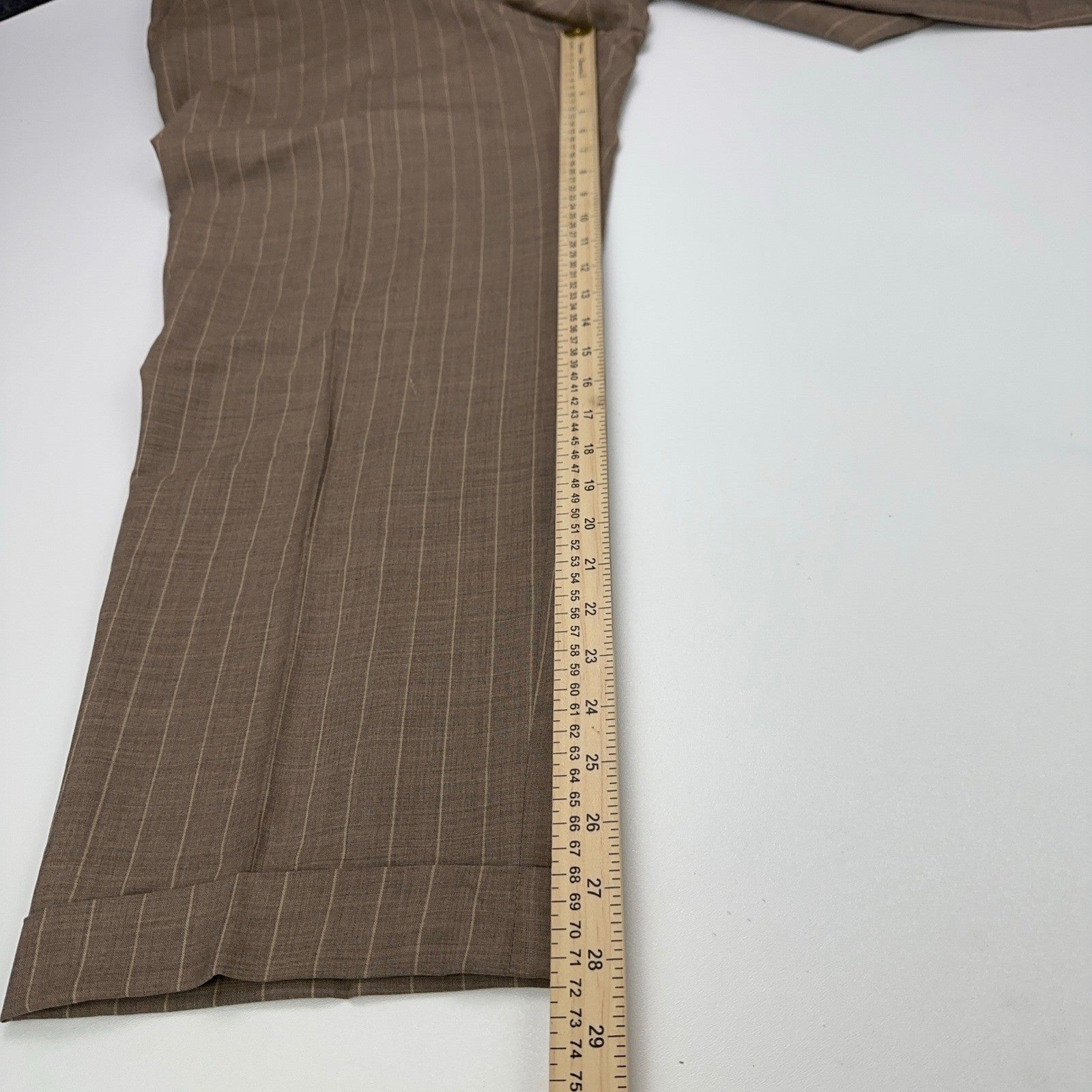 Rajas Fashions Mens Tan Pinstripe Cuffed Dress Pants Trousers 40x28 Bespoke by Raja's Fashions