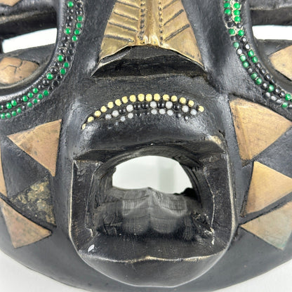 Handmade Ghana African Tribal Mask Set 3 Wood Brass Inlay Wall Decor Black Gold by African Arts & Crafts Int'l