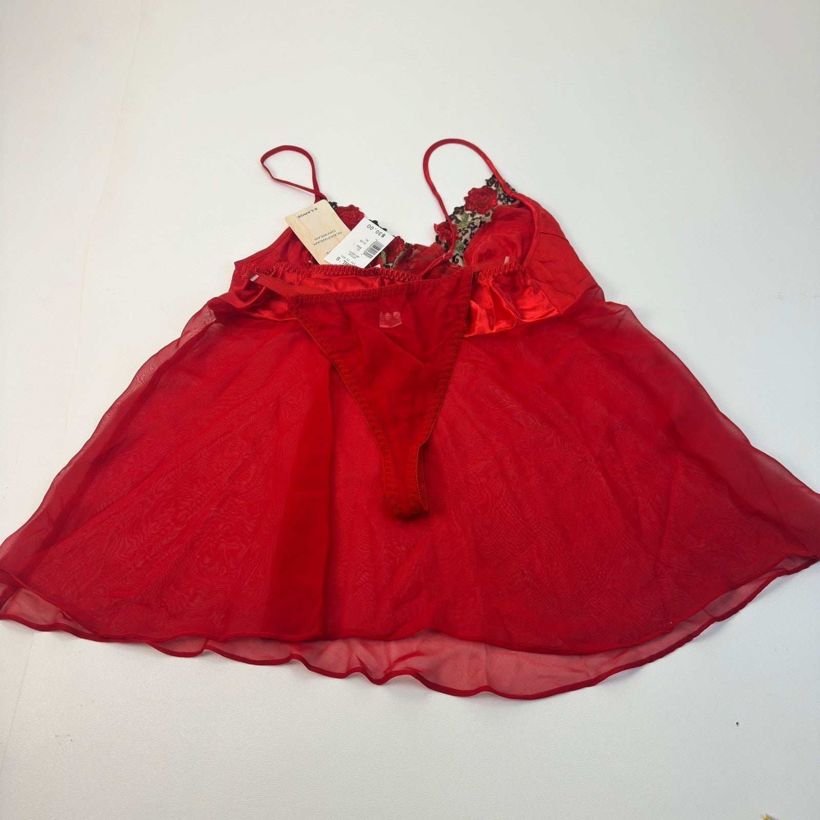 Cliche Red Babydoll Lingerie Set Rose Leopard Embroidery XL 6K14521 by Cliche