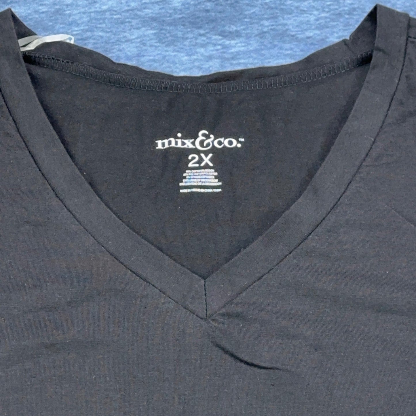 Mix & Co Womens Plus Size 2X Black V-Neck Short Sleeve Cotton Blend Tee Shirt by mix & co.