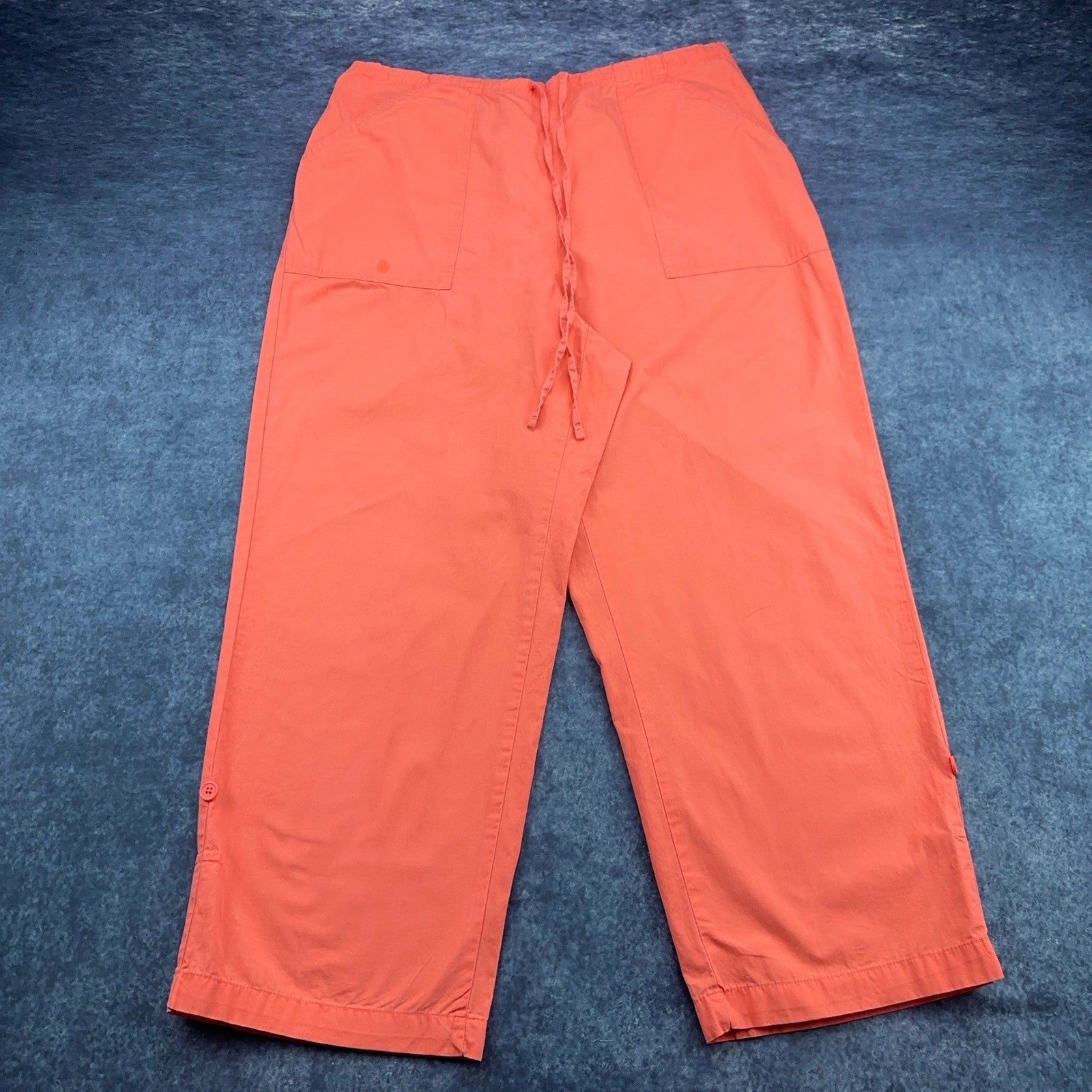 Cherokee Brand Coral Pink Cotton Drawstring Crop Pants Womens 16W Relaxed Fit by Cherokee Brand