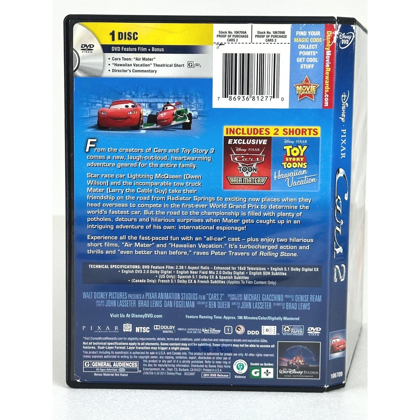 Disney Pixar Cars 2 DVD Animated Movie Lightning McQueen Mater 106709 G-Rated by Buysaavy