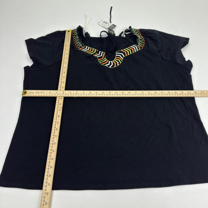 RQT Woman Out Of The Box Black Embroidered Short Sleeve Plus Size Top 3X W0078 by RQT Woman
