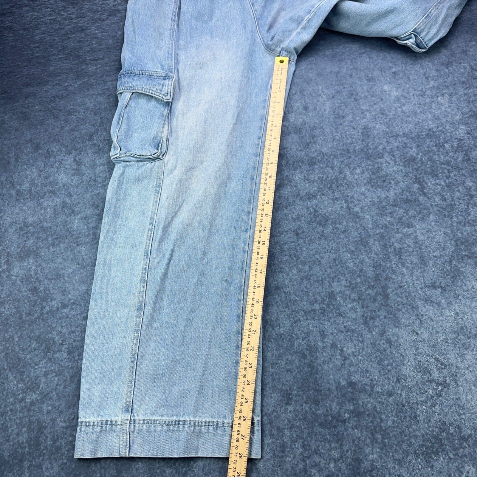 Forever 21 Premium Womens XL Light Wash Elastic Waist Wide Leg Cargo Jeans by FOREVER 21