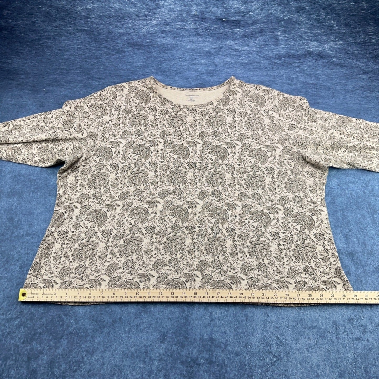 Croft & Barrow Womens 3X Pima Cotton Floral Paisley Crewneck Top Tan Brown by Croft & Barrow