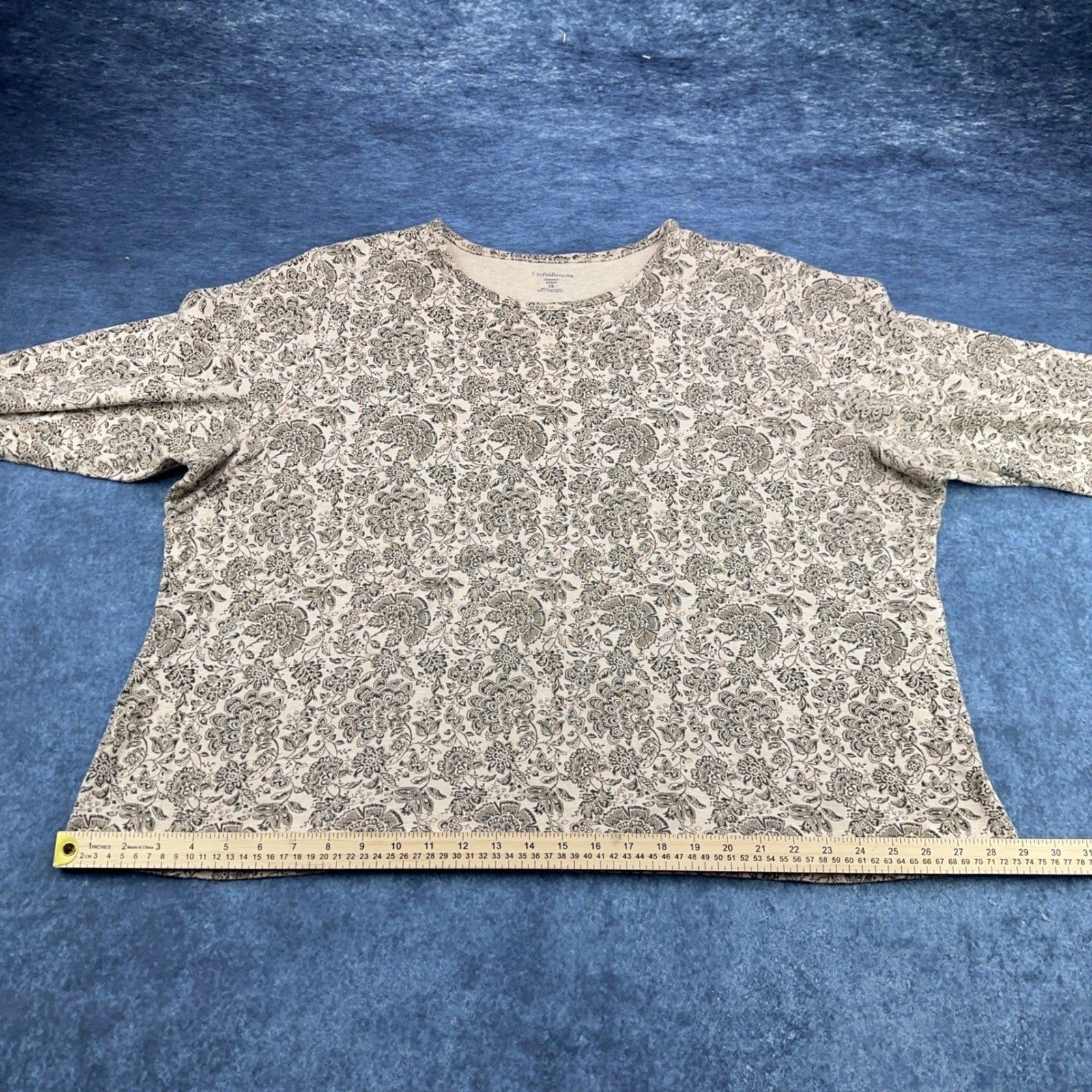 Croft & Barrow Womens 3X Pima Cotton Floral Paisley Crewneck Top Tan Brown by Croft & Barrow