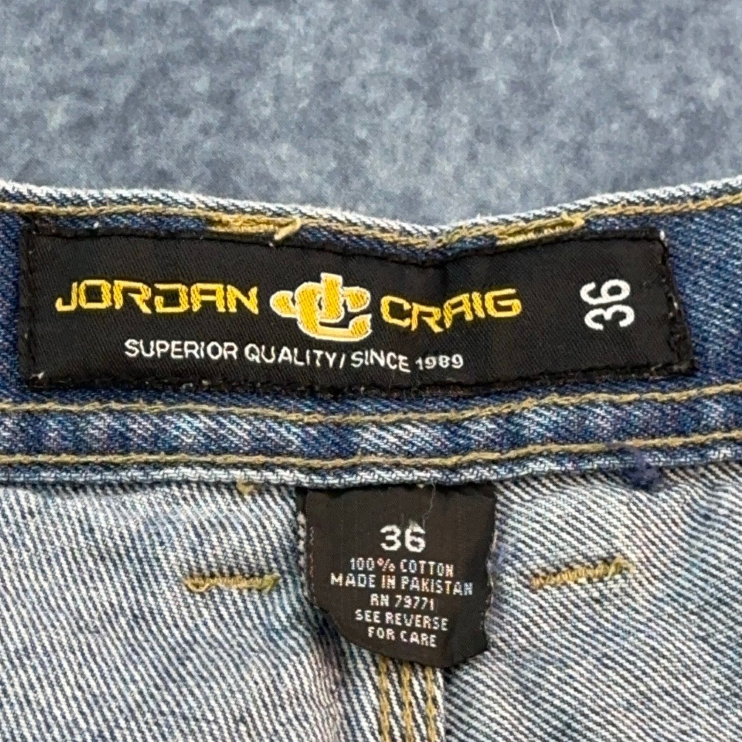 Jordan Craig Mens Baggy Denim Shorts Blue Sandblasted Fade Size 36 Y2K Jorts by Jordan Craig