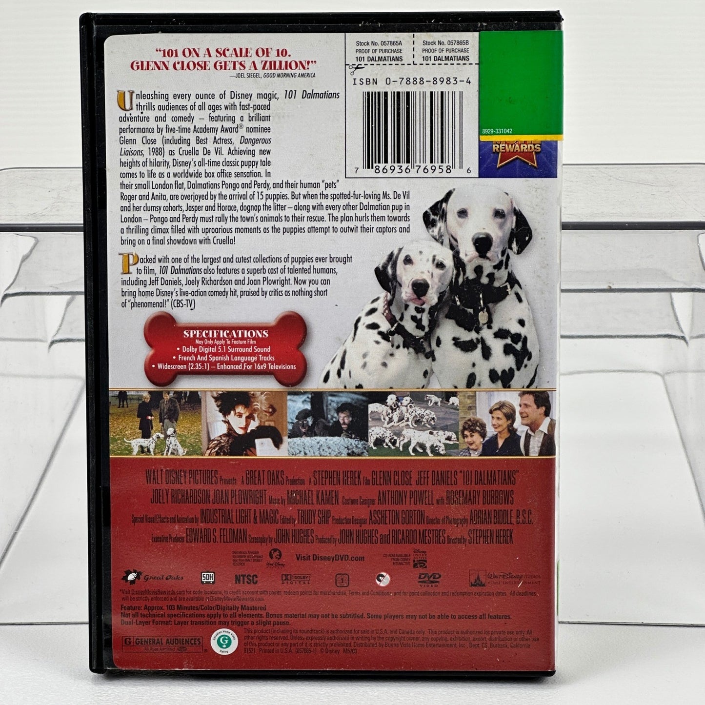 Disney 101 Dalmatians DVD Glenn Close Live Action Family Comedy Widescreen G by Buysaavy