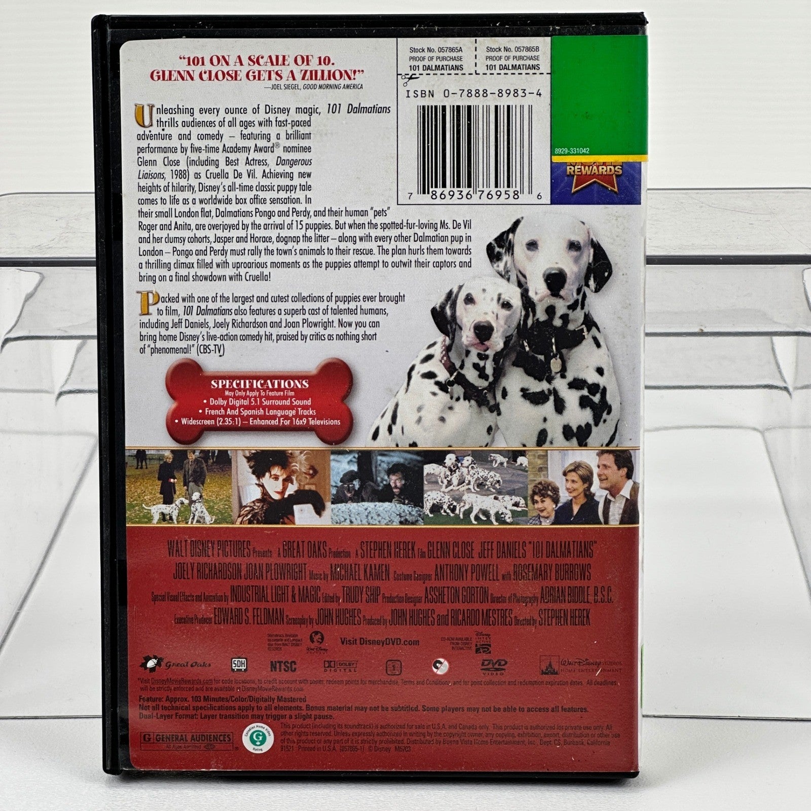 Disney 101 Dalmatians DVD Glenn Close Live Action Family Comedy Widescreen G by Buysaavy