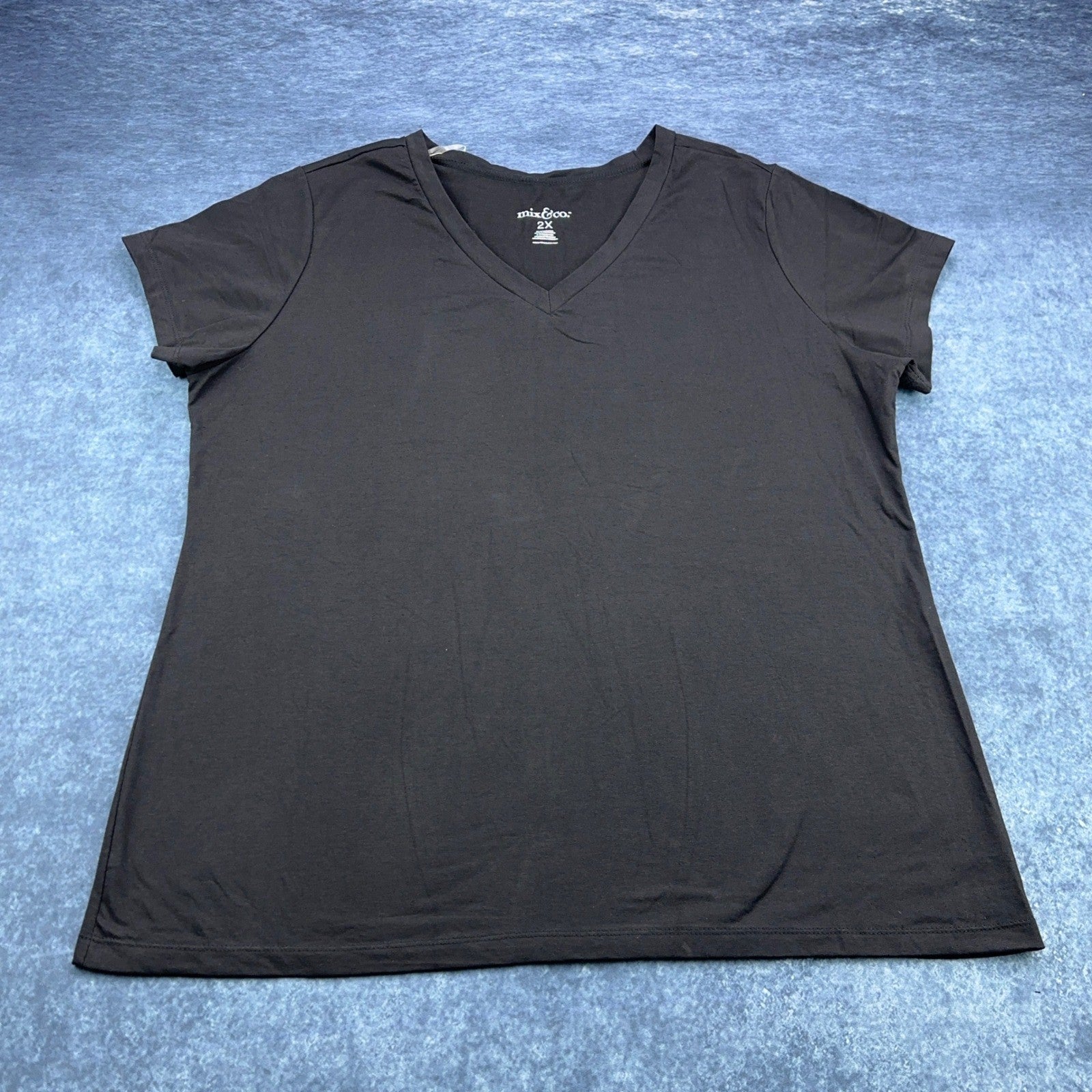 Mix & Co Womens Plus Size 2X Black V-Neck Short Sleeve Cotton Blend Tee Shirt by mix & co.