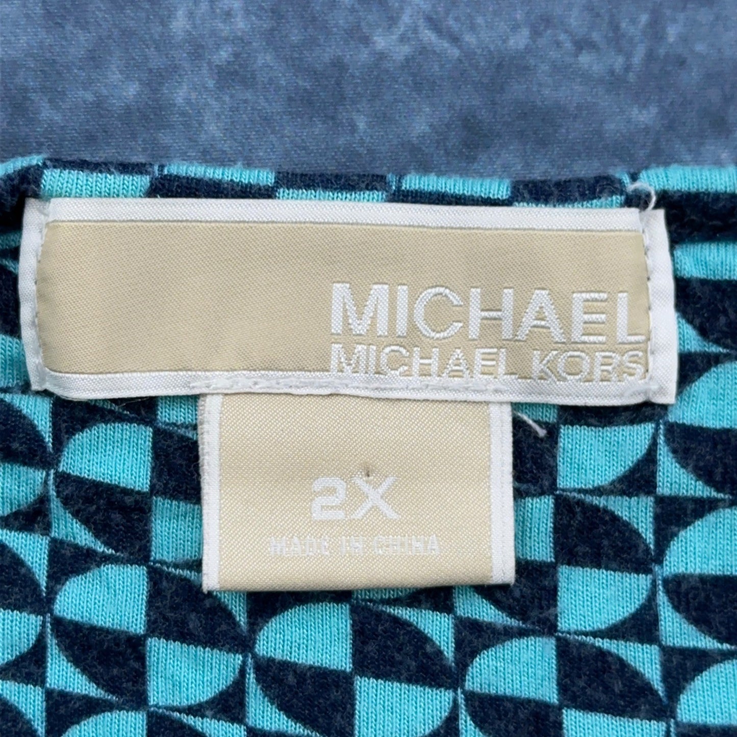 Michael Michael Kors Womens 2X Teal Black Geometric Print Short Sleeve Blouse by Michael Michael Kors
