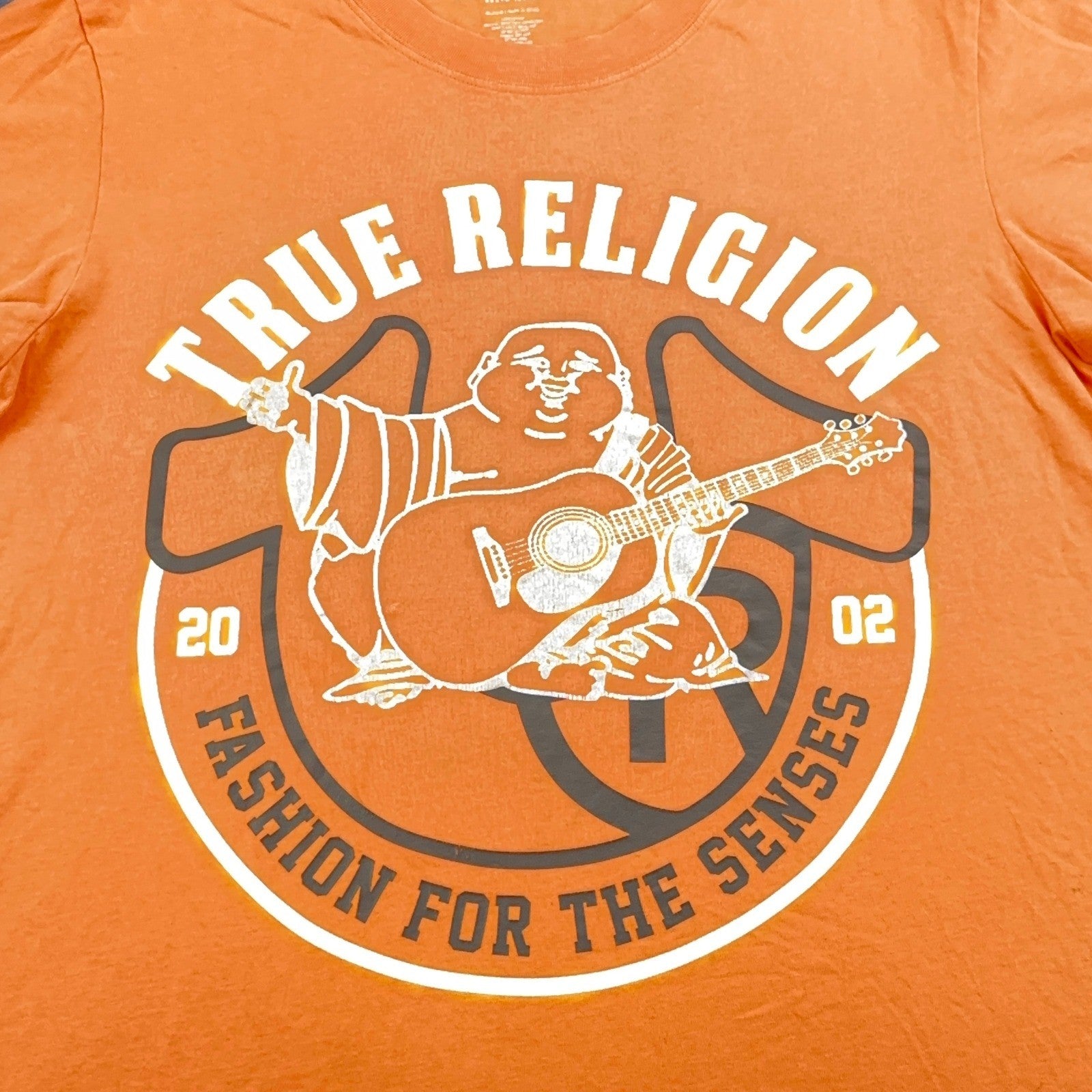 True Religion Mens Buddha Guitar Graphic T-Shirt Orange 100% Cotton Medium by True Religion