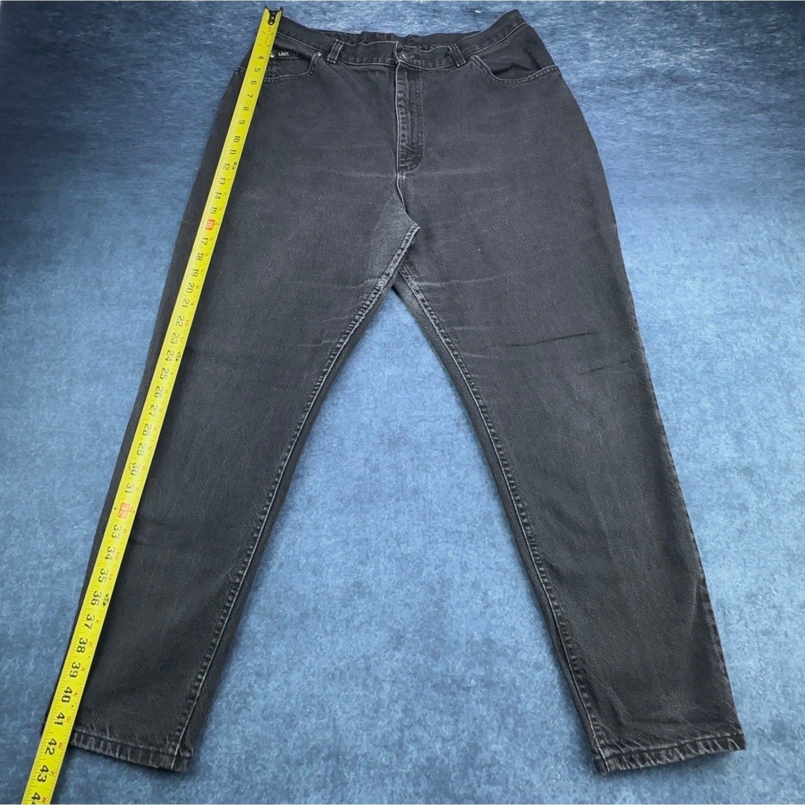 Lee Vintage 90s High Waisted Mom Jeans Faded Black Tapered Leg 18W Med USA Made by Lee
