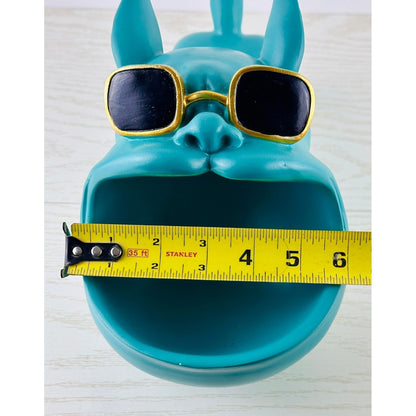 Teal French Bulldog Trinket Dish Sunglasses Collar Gold Accents by Unbranded
