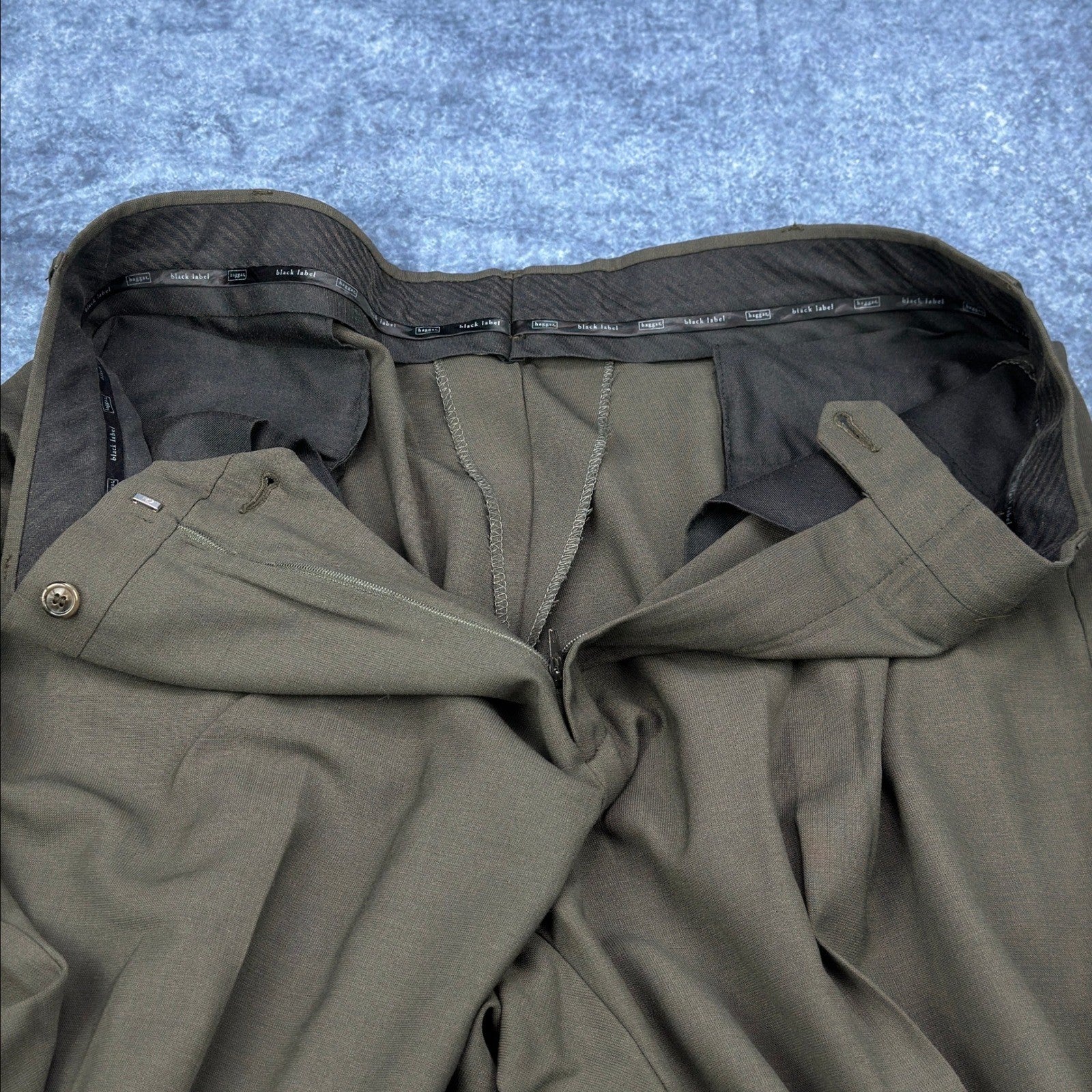 Haggar Black Label Mens 44R Suit 3-Button Blazer Pleated Pants Olive Brown Wool by Haggar