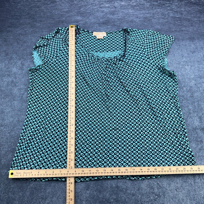 Michael Michael Kors Womens 2X Teal Black Geometric Print Short Sleeve Blouse by Michael Michael Kors