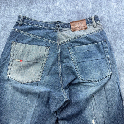Bachi Exchange BIX Mens Distressed Bleach Splatter Jeans Blue W34 L34 Y2K Russia by Bachi Exchange
