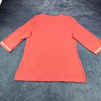 Charter Club Coral Pink Embroidered Beaded Tunic Top XL 100% Cotton 3/4 Sleeve by Charter Club
