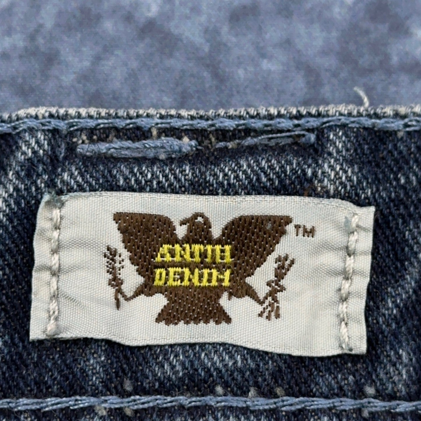Antik Denim Mens Straight Leg Jeans Blue Medium Wash Button Fly Distressed 34x32 by Antik Denim